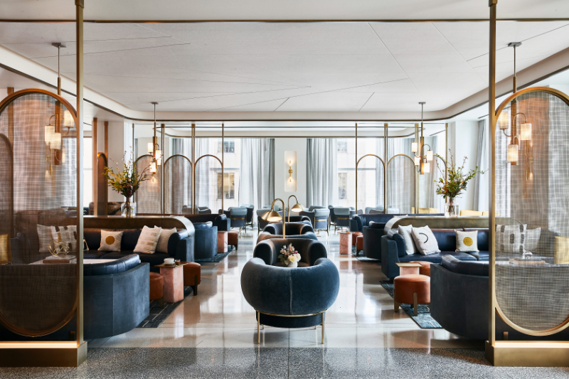 Top 20 Interior Designers in New York City To Get Inspired By. Avroko hotel living room with blue armchairs.